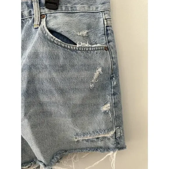 AGOLDE 32 Cotton Relaxed Frayed Hem High Rise Cutoff Shorts - Picture 3 of 9